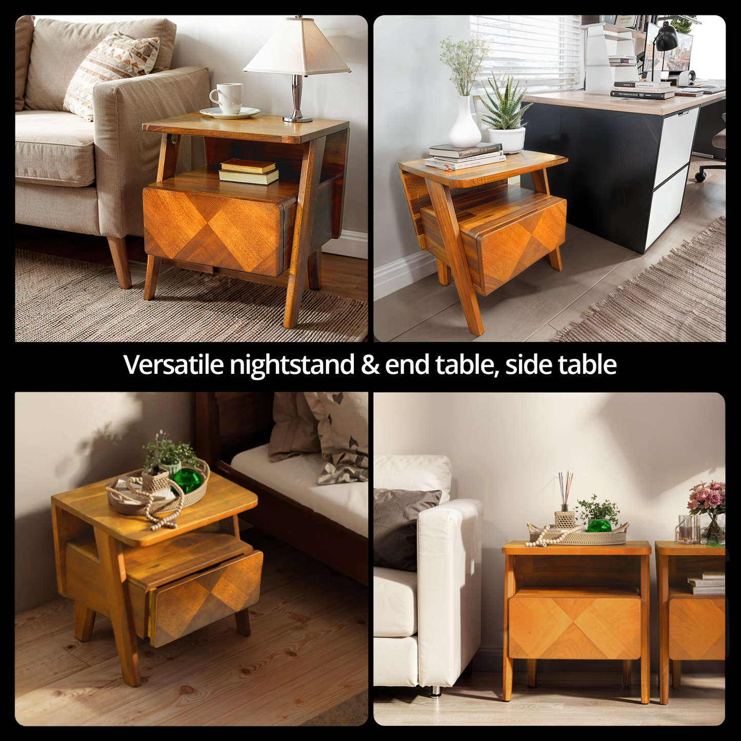 Rorns Rum Nightstand with Drawer for Stylish Bedroom Storage