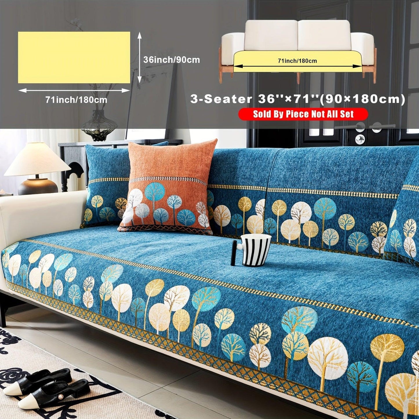 Pet Proof Couch Cover - Boho Chenille Sofa Cover with Tree Embroidery