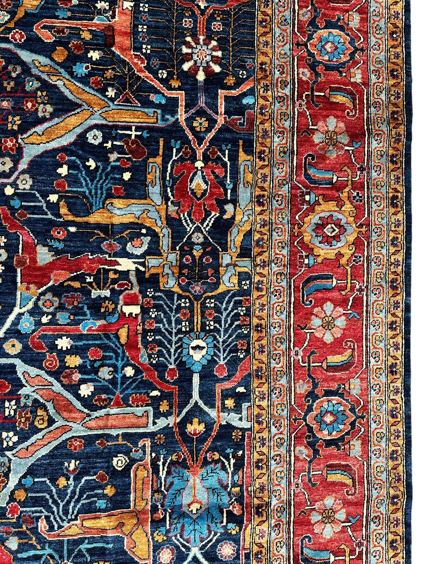 Hand-Knotted Afghani Bidjar Wool Rug – 9’x12’ – Intricate Geometric & Floral Motifs