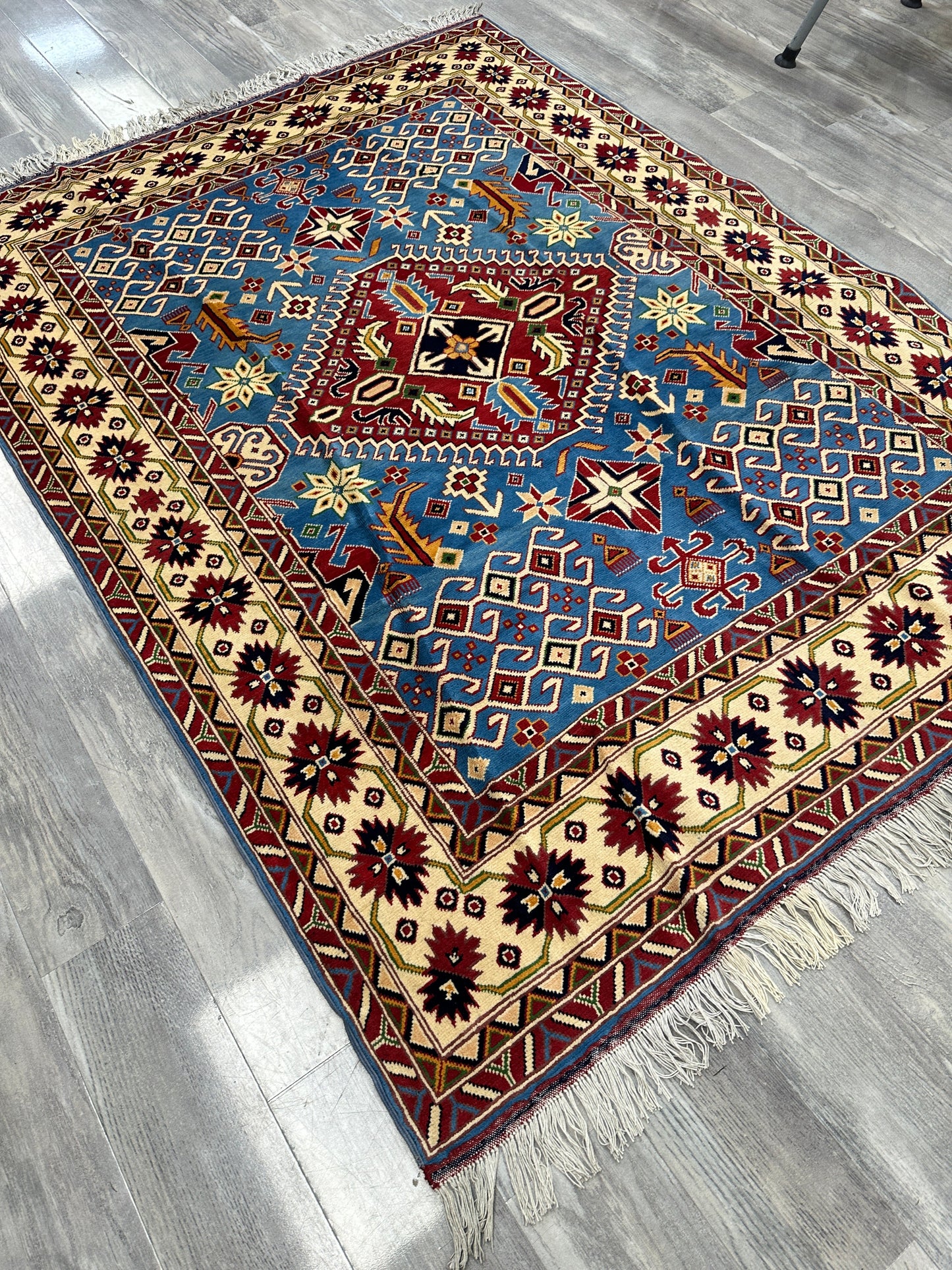 Hand-Knotted Afghani Kazak Wool Rug – 5’0″  x  6’10″