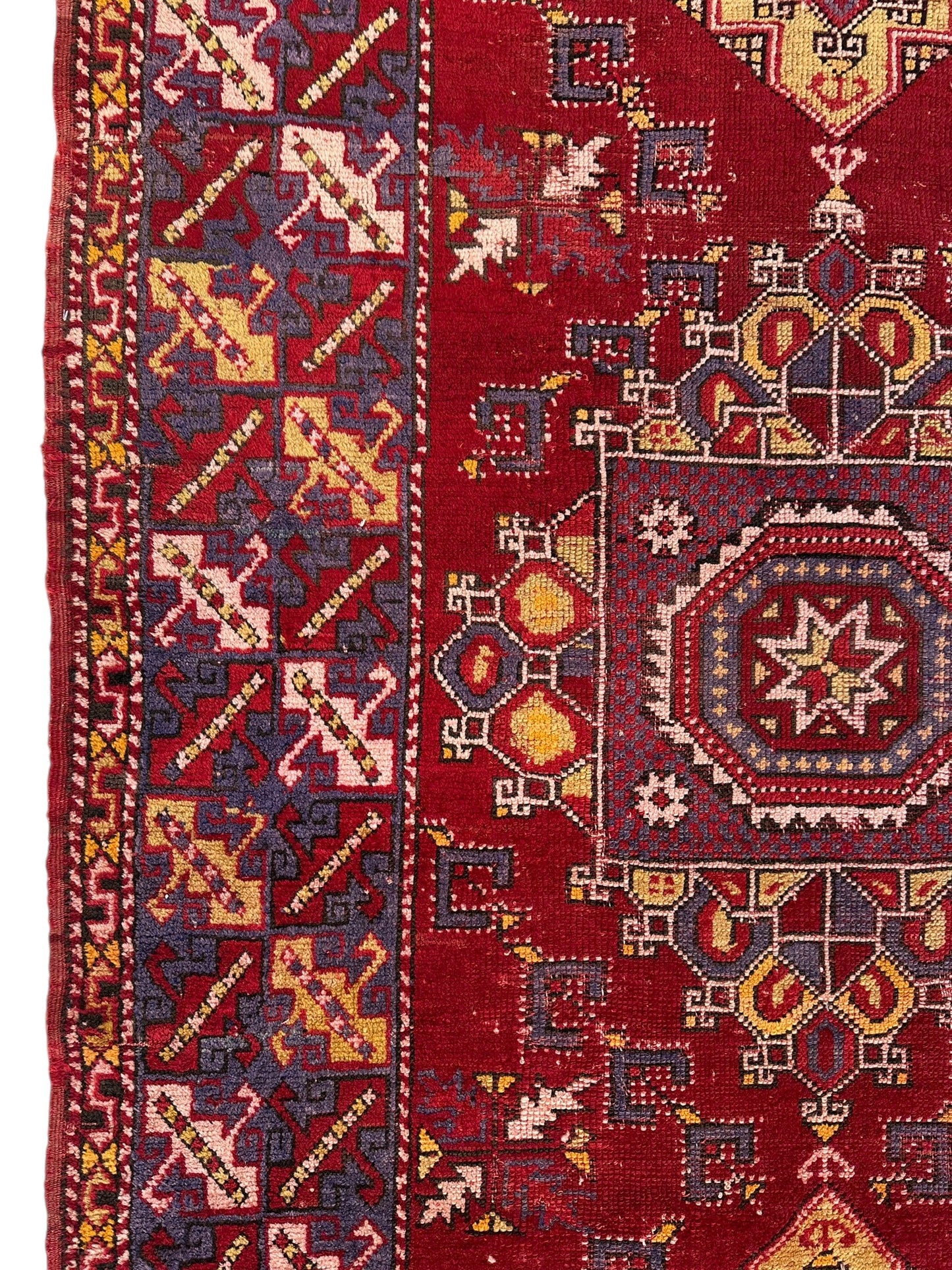 Dezgiri Anatolian Tribal Wool Rug – 5’x8’– Hand-Knotted Red Medallion Rug with Geometric Motifs