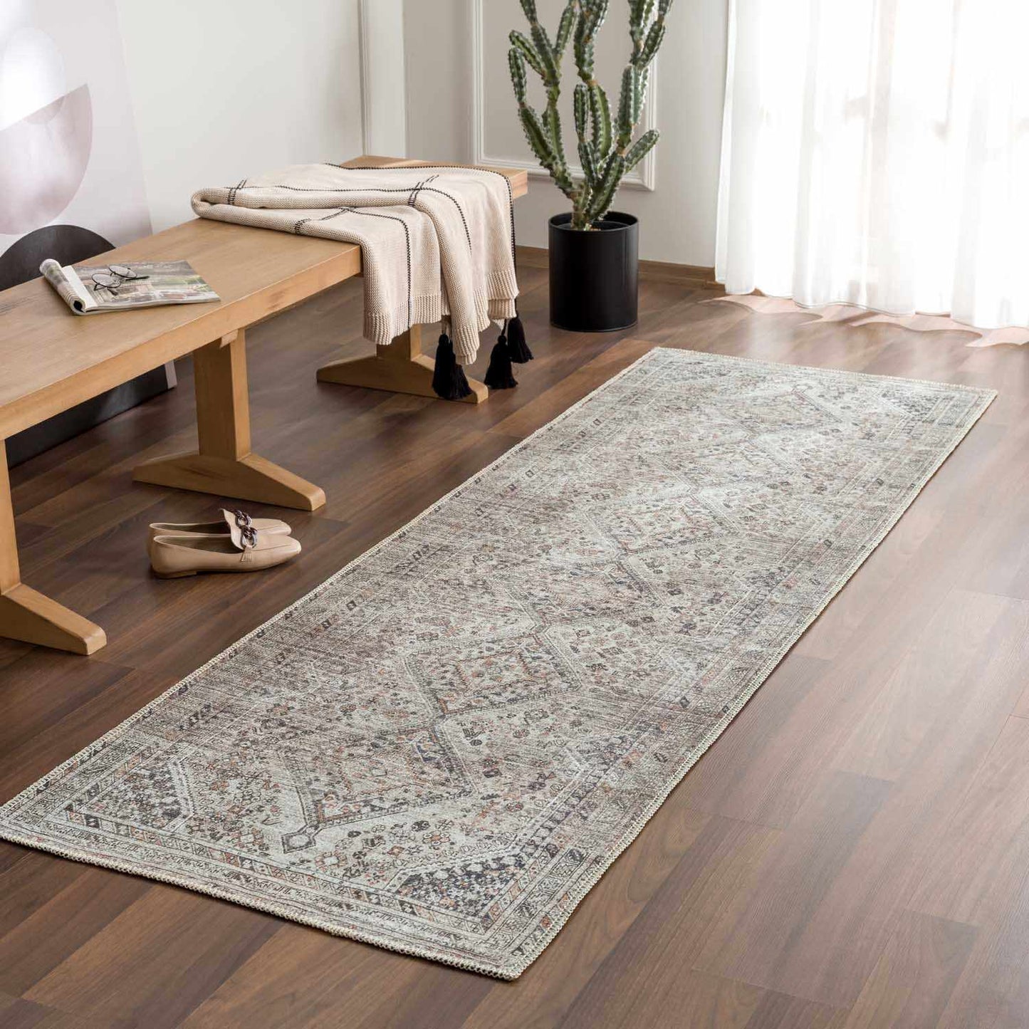 Barny Beige Flat Pile Washable Rug