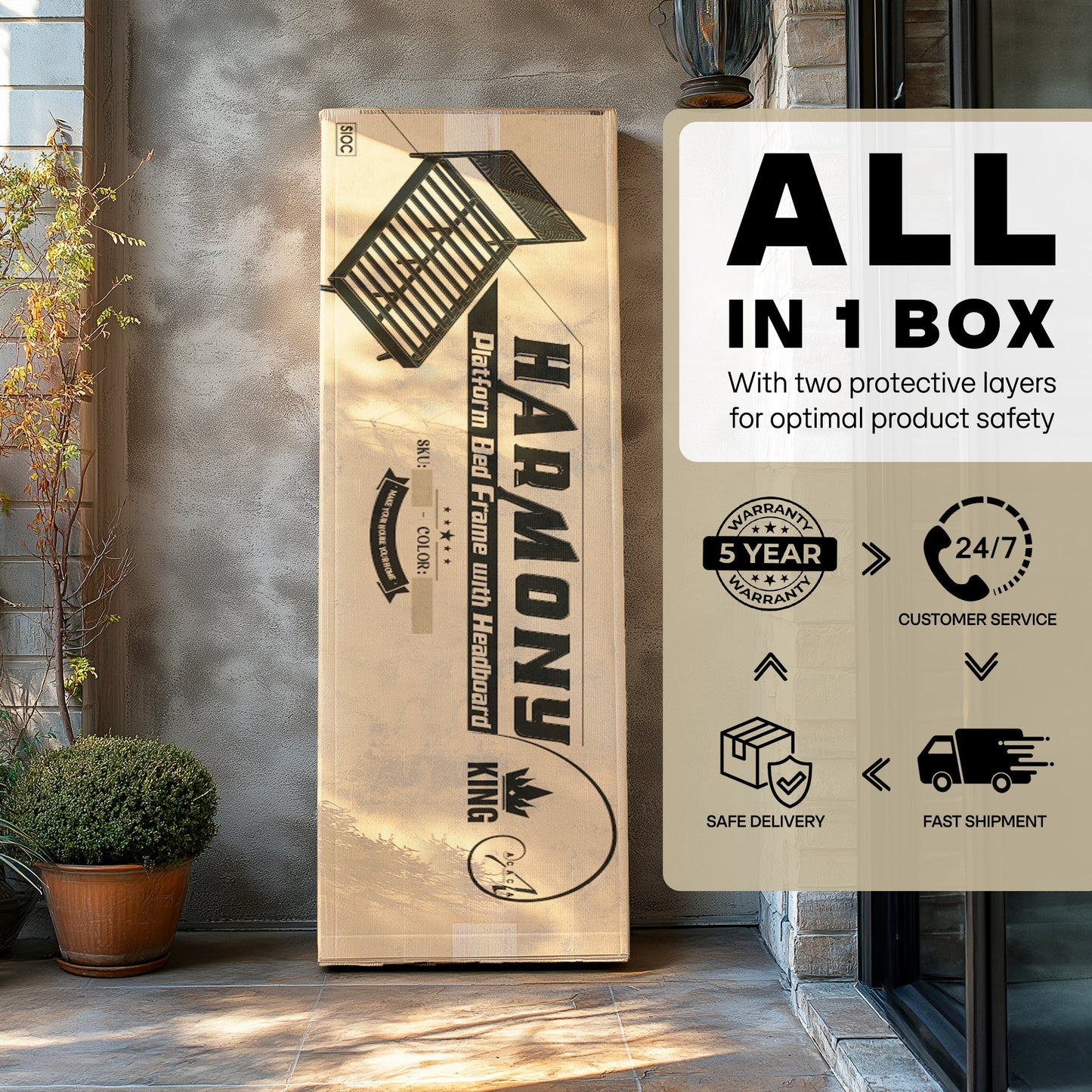 Acacia Harmony Solid Wood Platform Bed Frame with Headboard