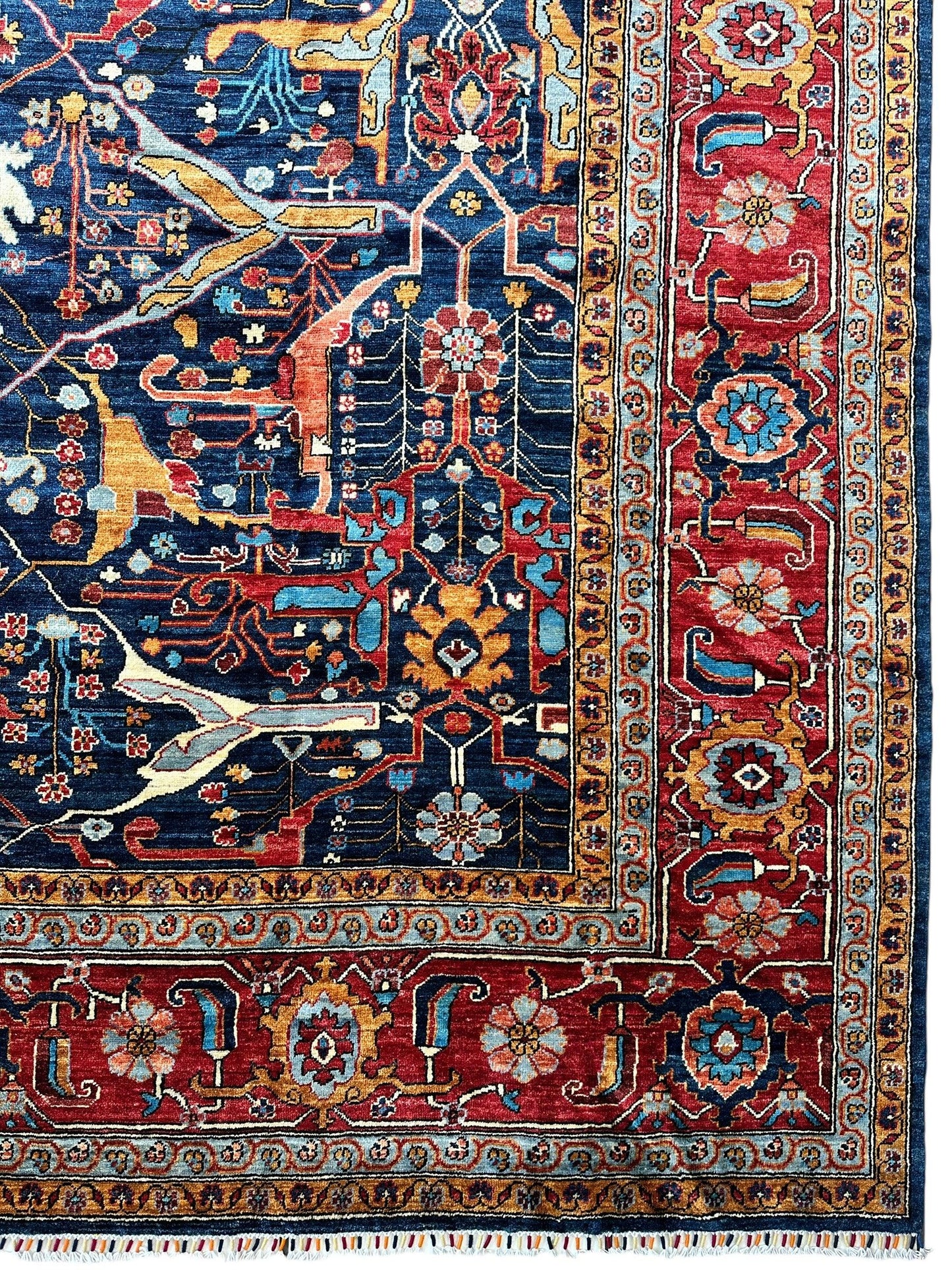 Hand-Knotted Afghani Bidjar Wool Rug – 9’x12’ – Intricate Geometric & Floral Motifs