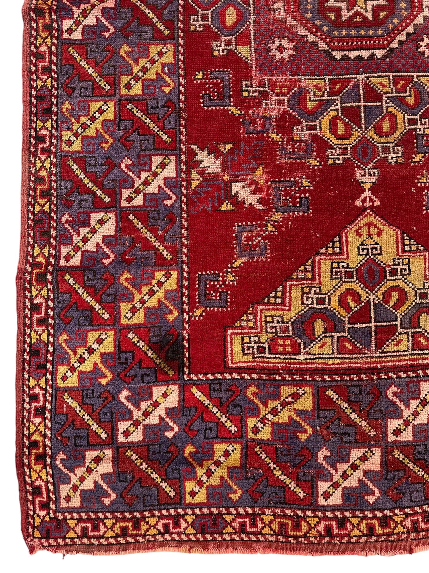 Dezgiri Anatolian Tribal Wool Rug – 5’x8’– Hand-Knotted Red Medallion Rug with Geometric Motifs