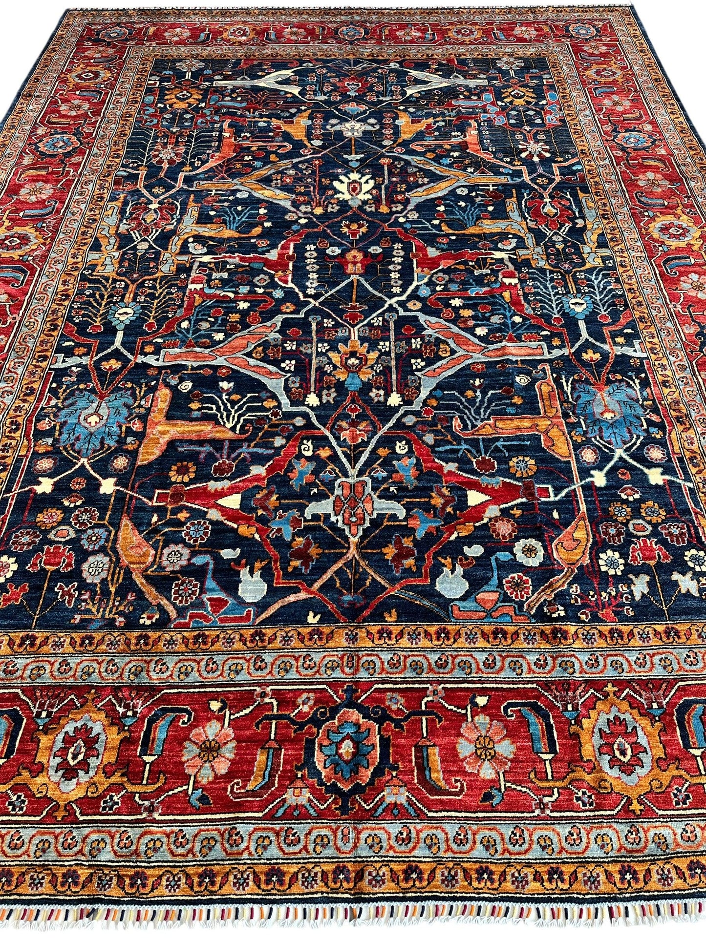 Hand-Knotted Afghani Bidjar Wool Rug – 9’x12’ – Intricate Geometric & Floral Motifs