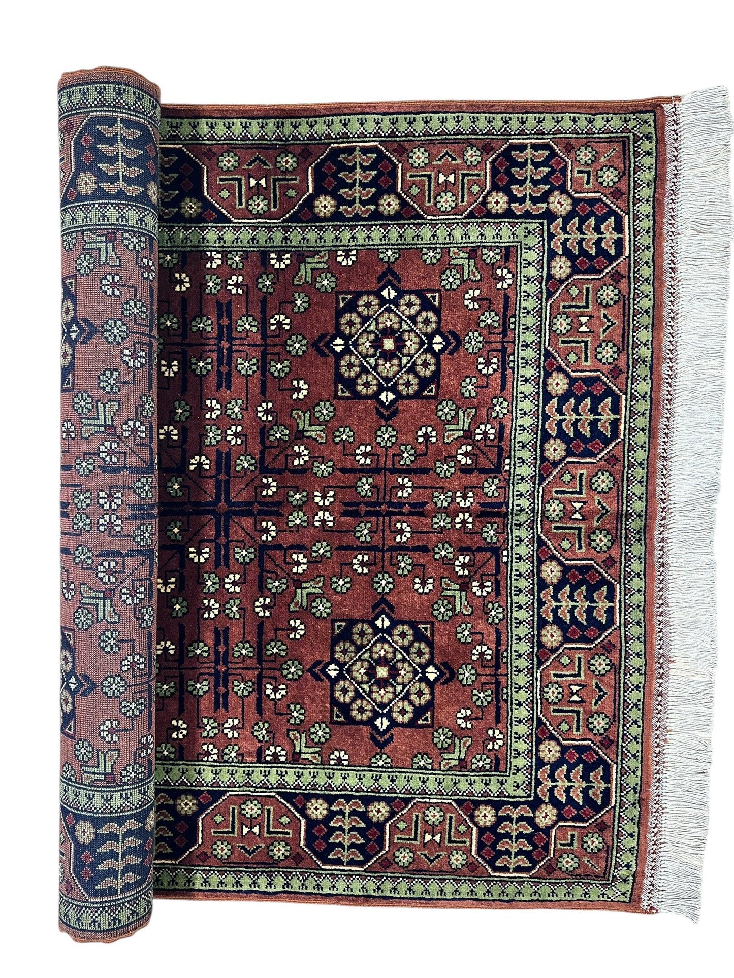 Hand-Knotted Bukharayi Rug – Brown 59” x 40” | Traditional Afghani Wool Rug