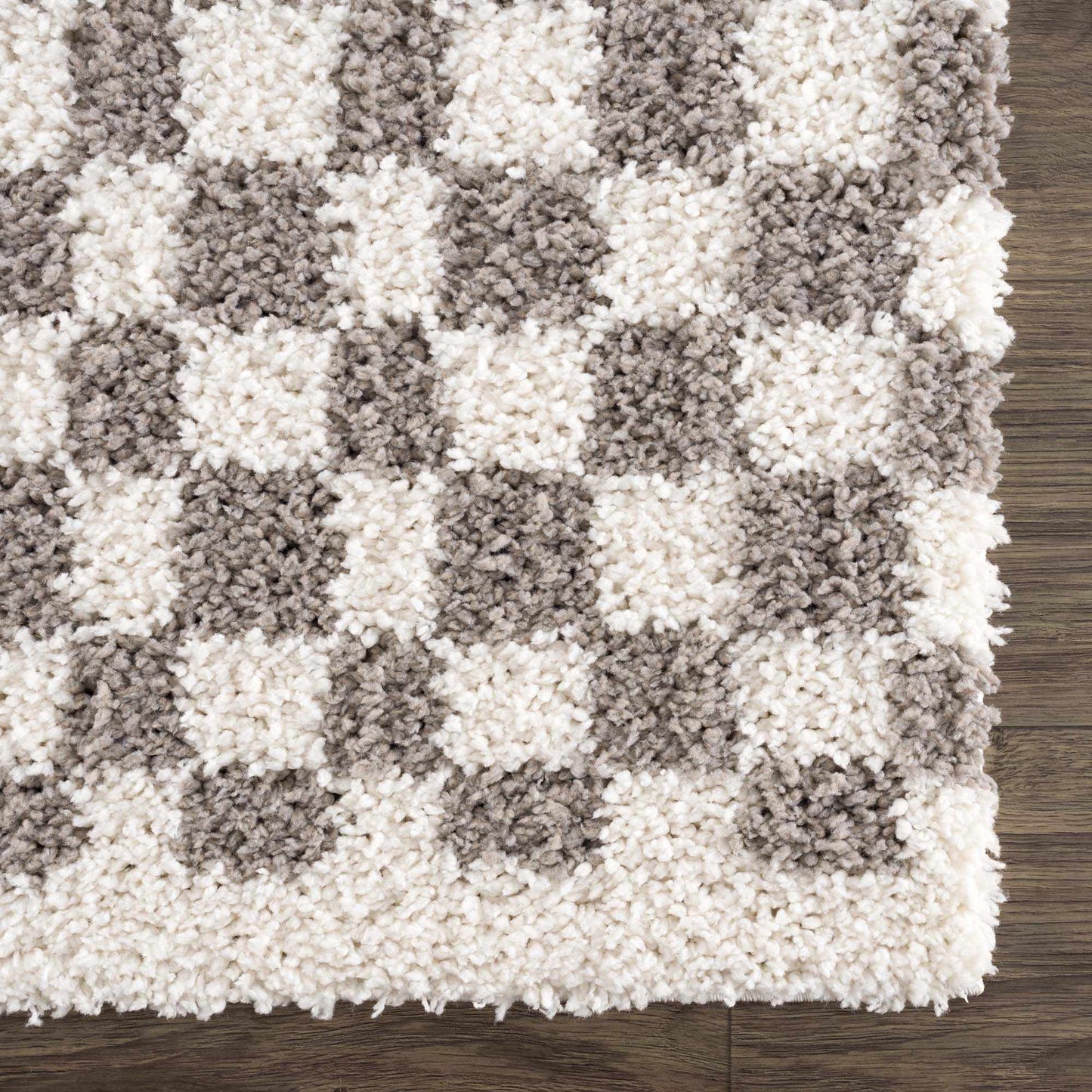 Kieu Taupe Checkered Plush Rug