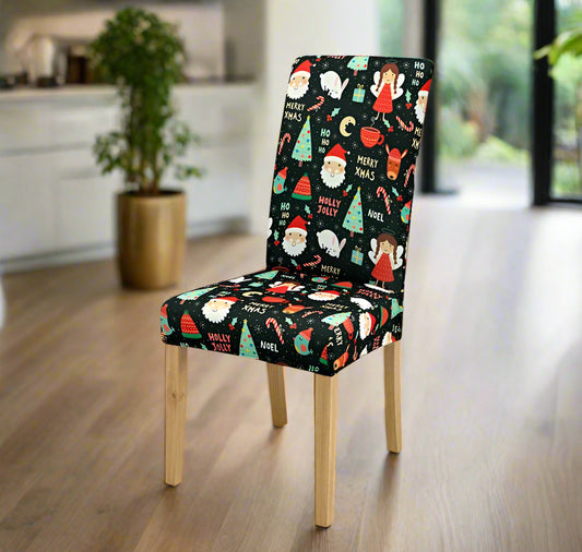 Chair with a festive patterned cover on a white background