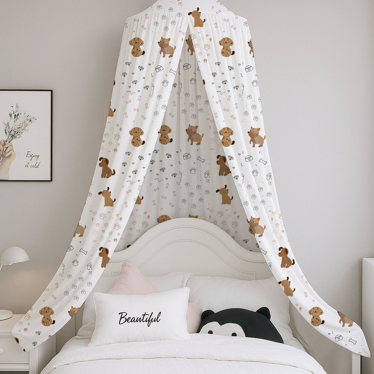 Cute Dogs Paw Bones Printed Canopy