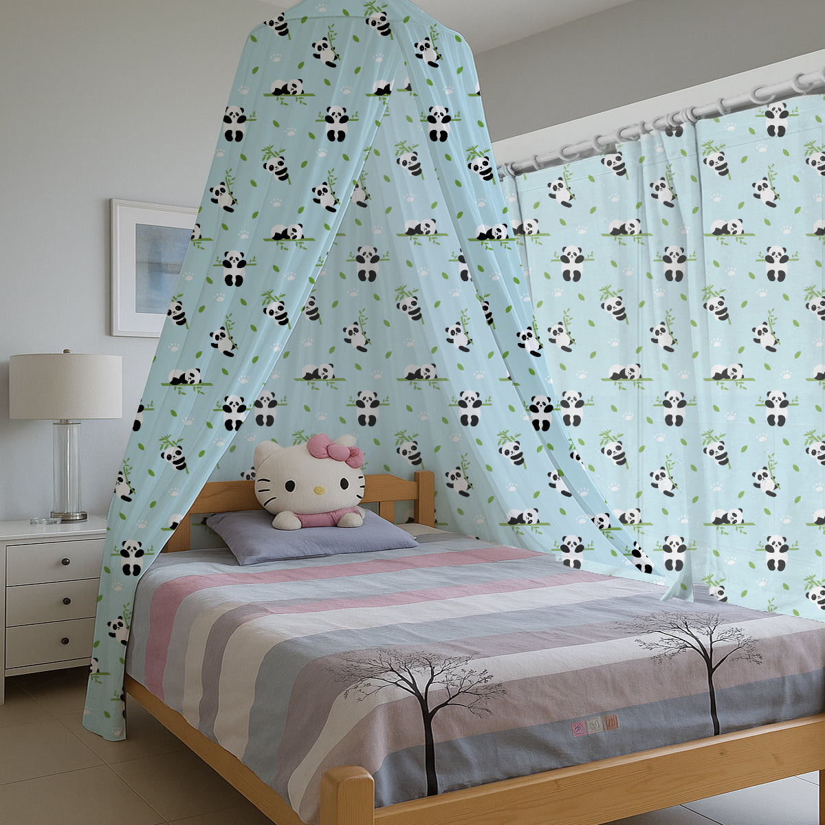 Cute Panda with Bamboo Tree Printed Canopy
