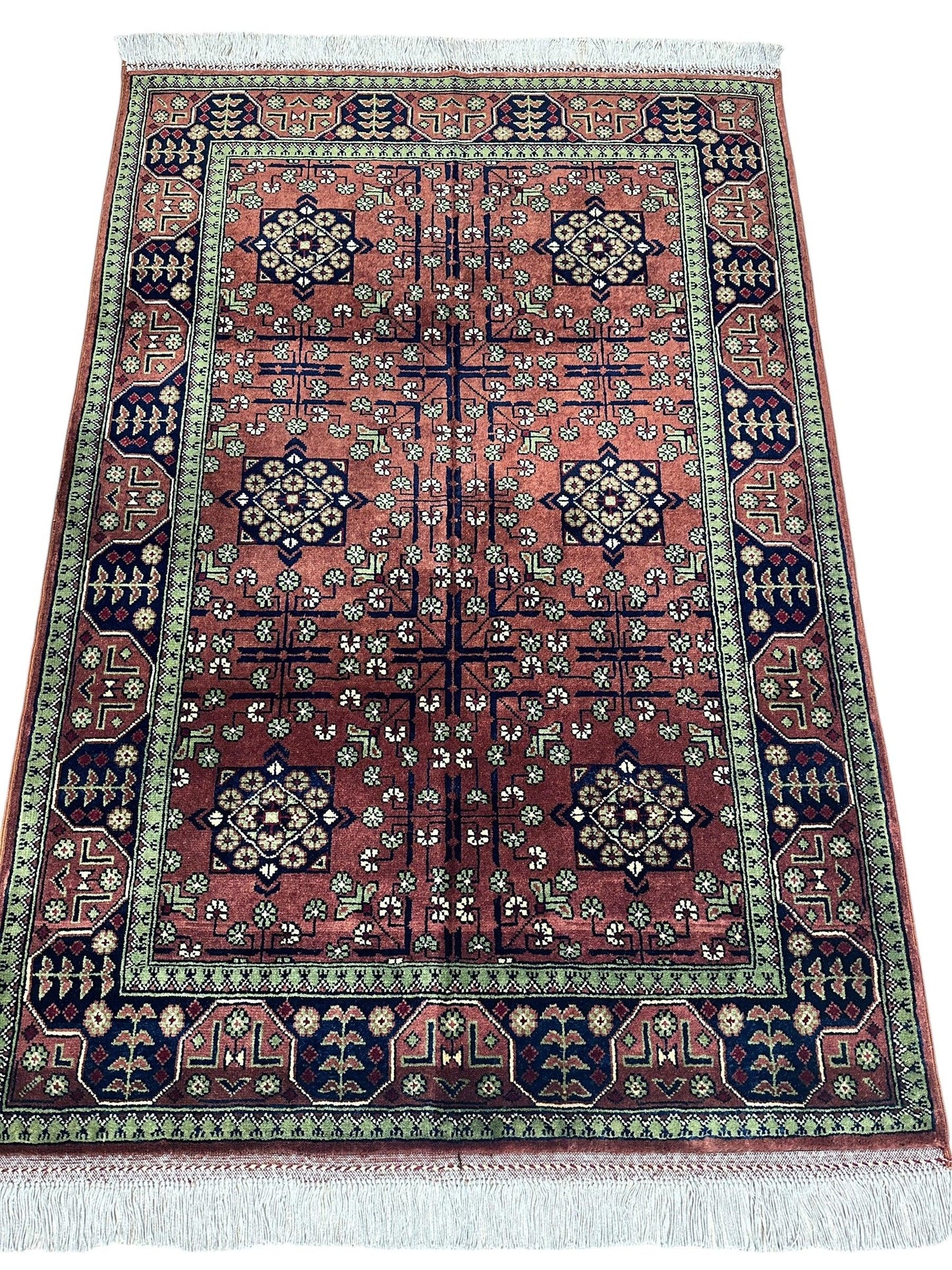 Hand-Knotted Bukharayi Rug – Brown 59” x 40” | Traditional Afghani Wool Rug