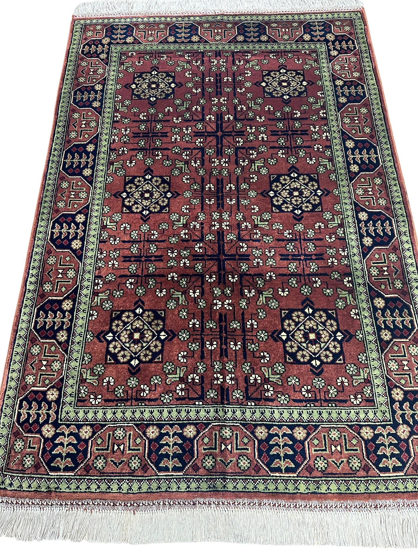 Hand-Knotted Bukharayi Rug – Brown 59” x 40” | Traditional Afghani Wool Rug