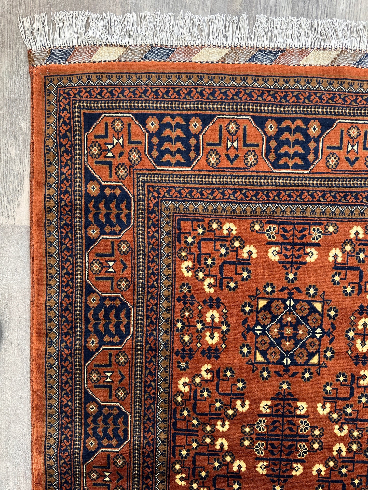 Hand-Knotted Afghani Bukharayi Rug | 6'7" x 10' Wool Area Carpet – Traditional Geometric Design