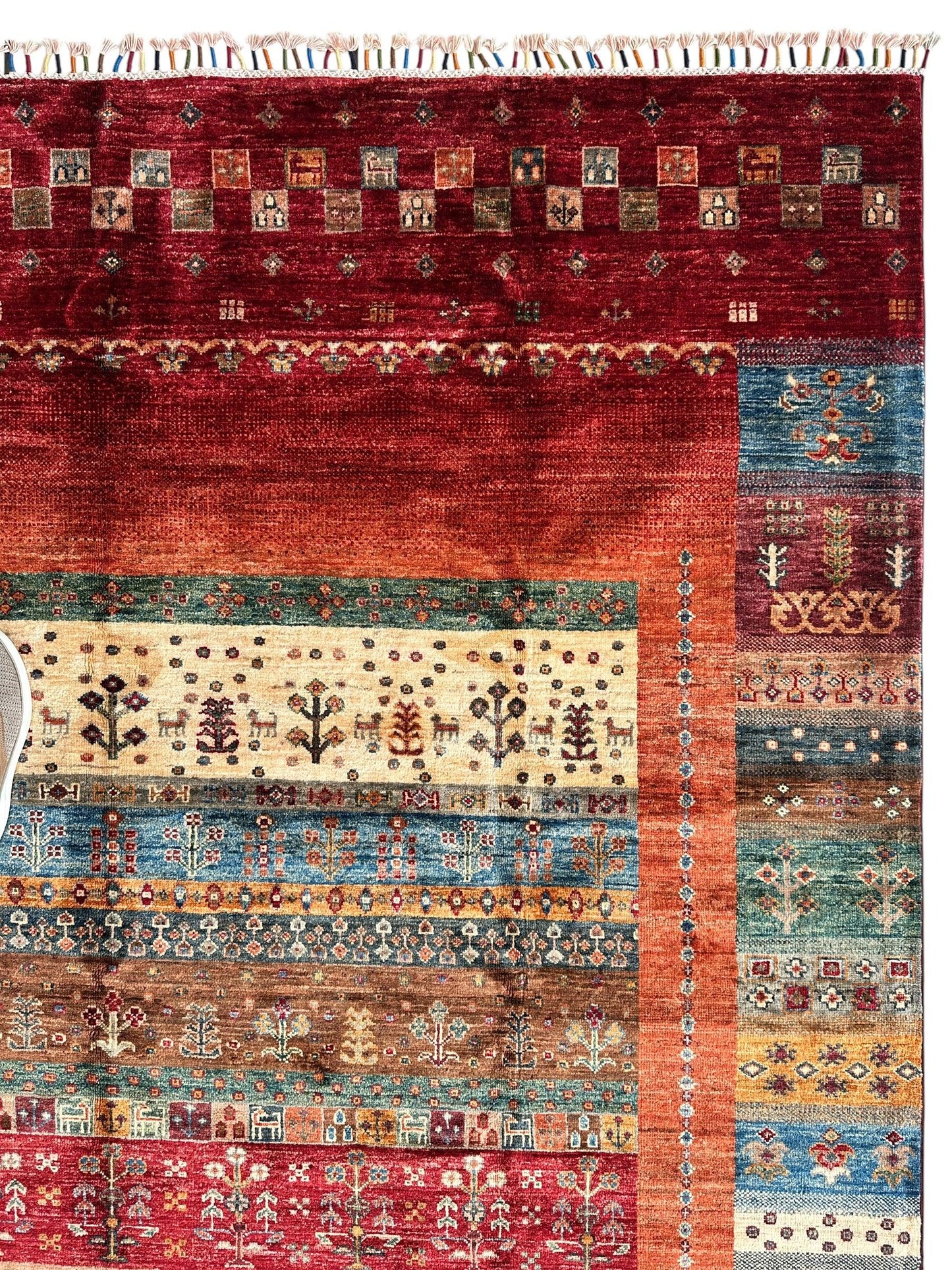 Afghani Khorjin Wool Rug – 7' x 9'10" – Vibrant Geometric & Tribal Patterns