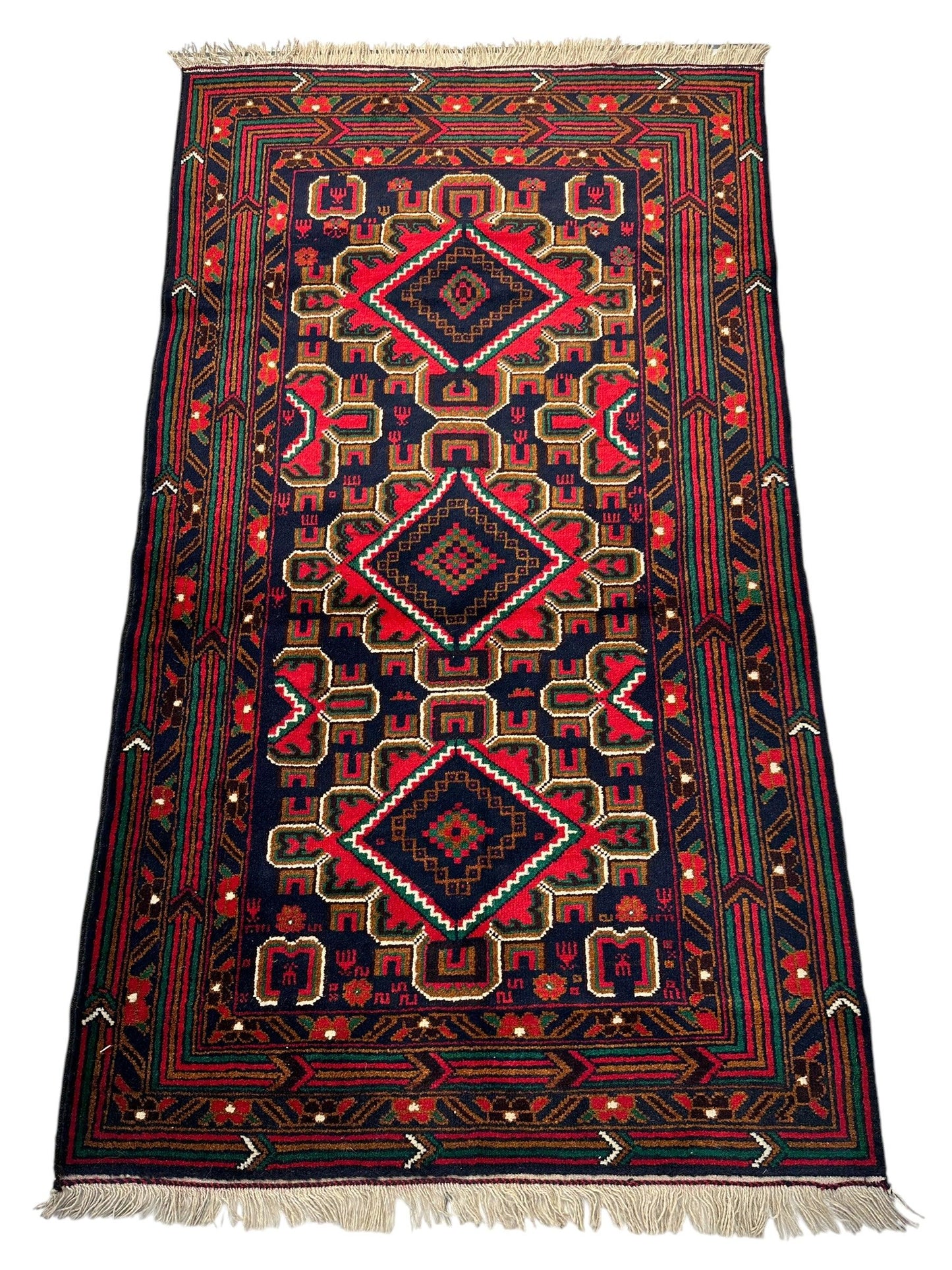 Hand-Knotted Afghani Baluch Wool Rug - 2'10" x 5'