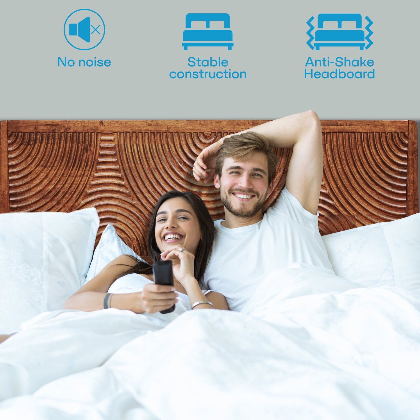 Acacia Harmony Solid Wood Platform Bed Frame with Headboard