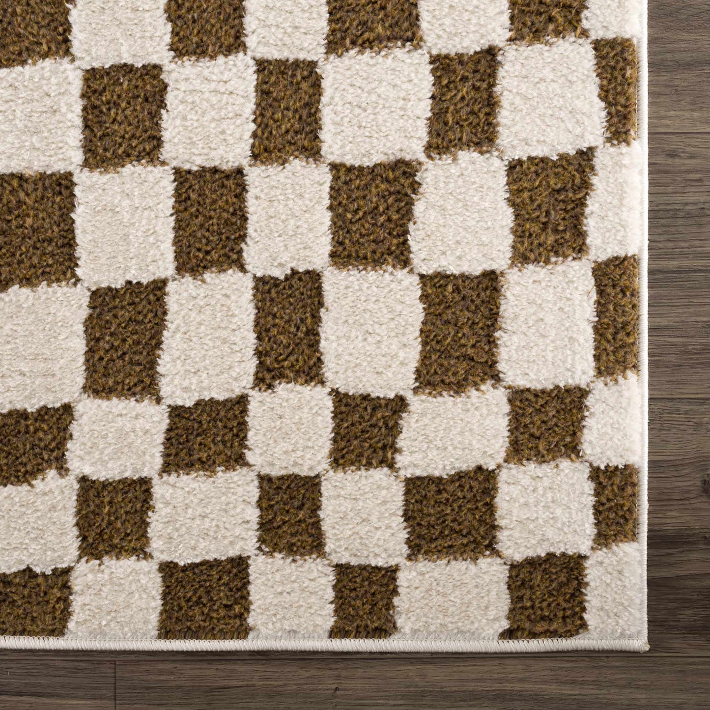 Lajos Brown Checkered Shag Rug