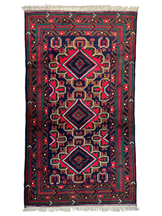 Hand-Knotted Afghani Baluch Wool Rug - 2'10" x 5'