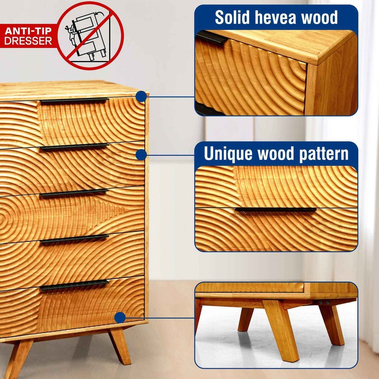 Acacia Harmony Dresser with 5 Drawers for Stylish Storage Solutions