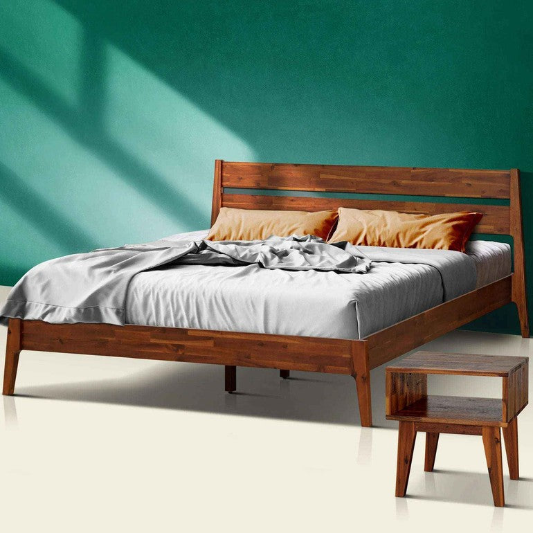 Acacia Callisto Solid Wood Bed Frame and Nightstand Set for a Stylish Bedroom