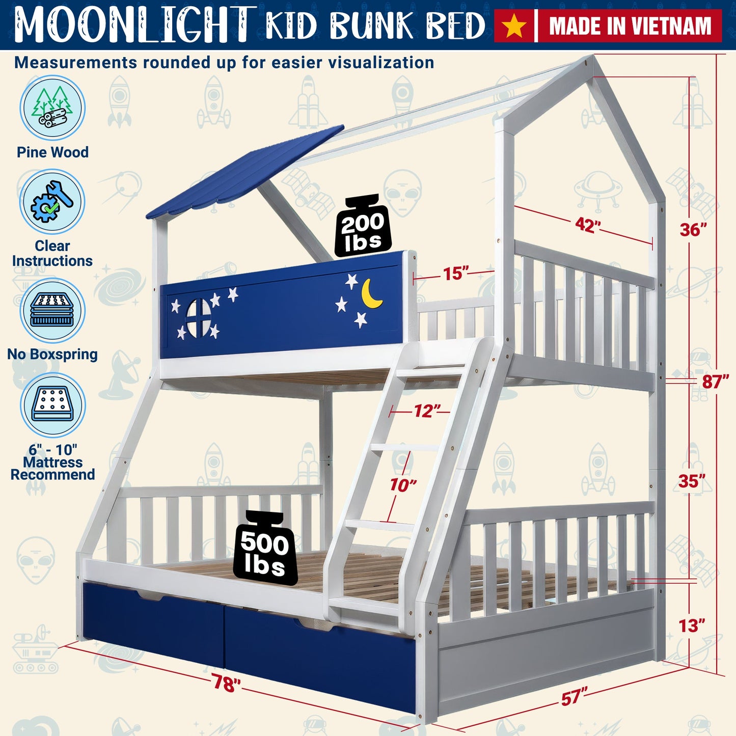 Moonlight Kid Bunk Bed - Stylish and Space-Saving Bunk Bed for Kids
