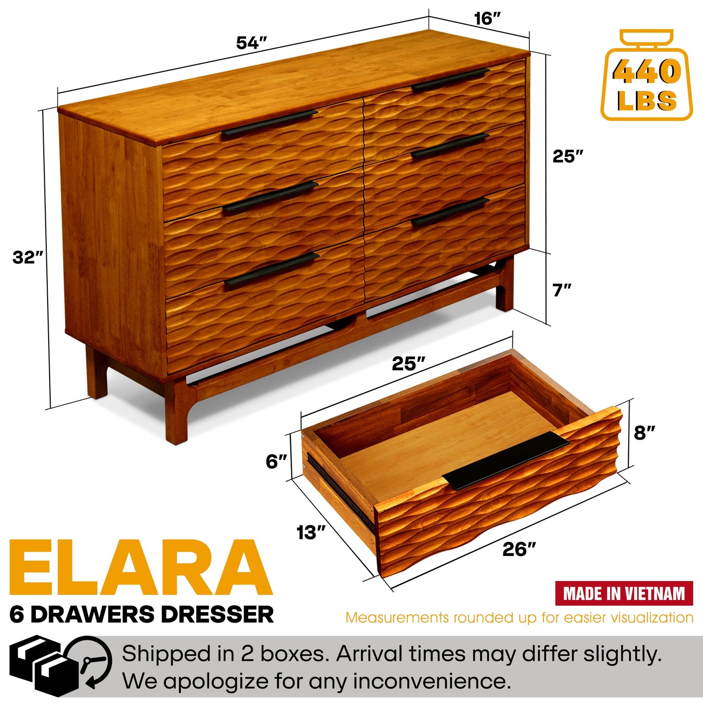 Acacia Elara Dresser with 6 Drawers for Stylish Storage Solutions