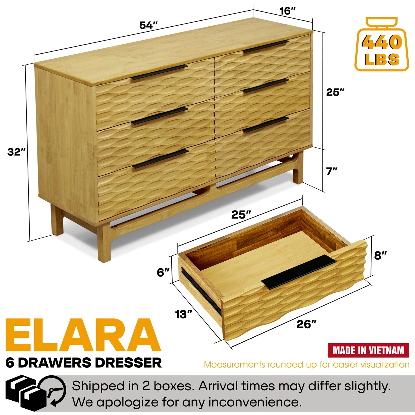 Acacia Elara Dresser with 6 Drawers for Stylish Storage Solutions