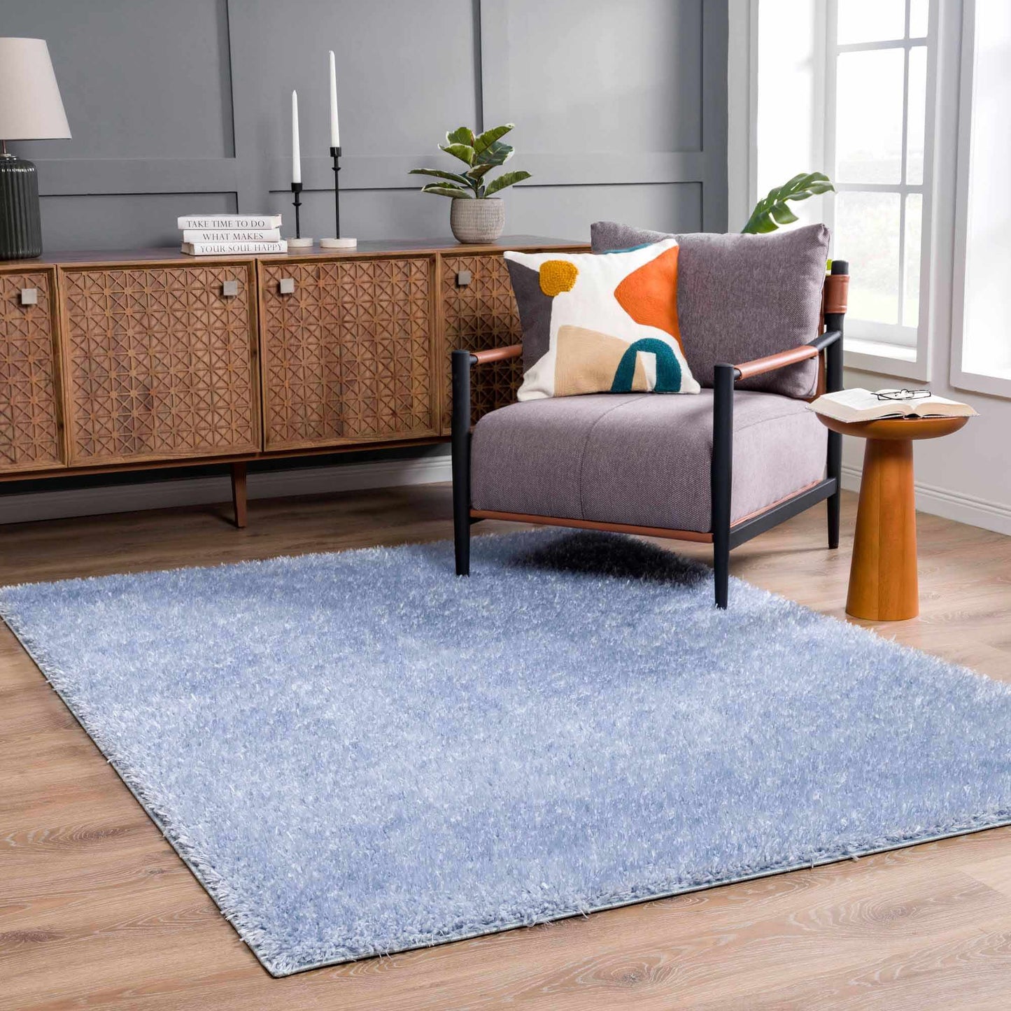 Faina Solid Aqua Shag Washable Area Rug - Clearance
