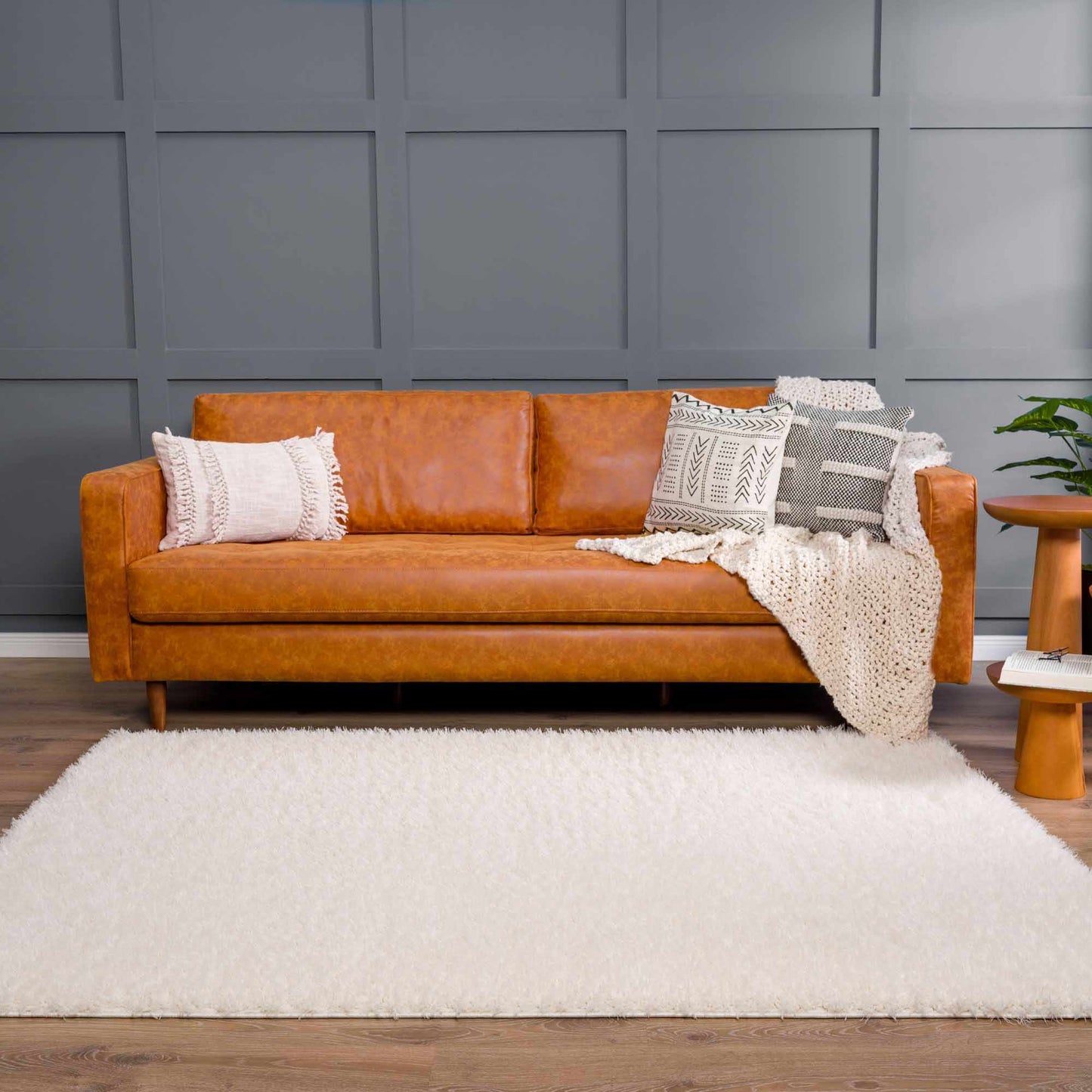 Faina Solid Cream Shag Washable Area Rug - Clearance