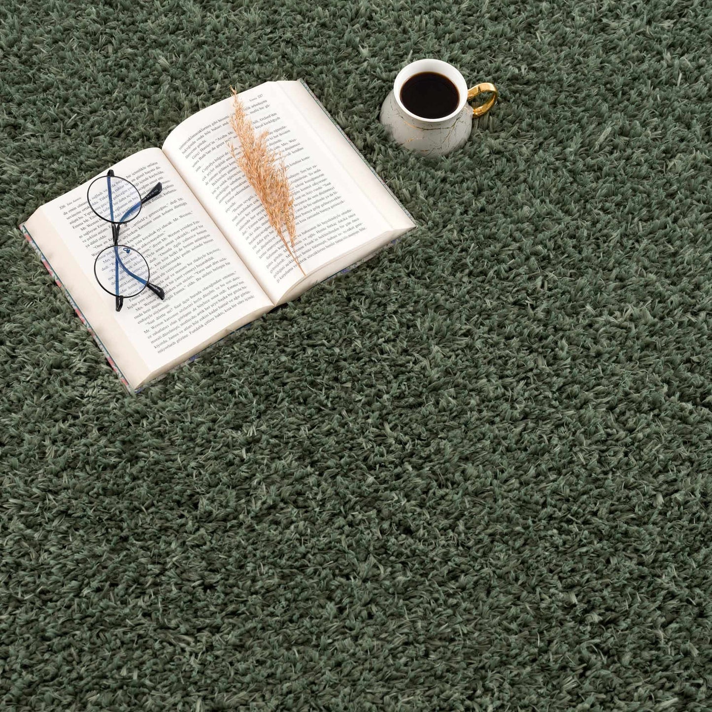 Faina Solid Green Shag Washable Area Rug - Clearance