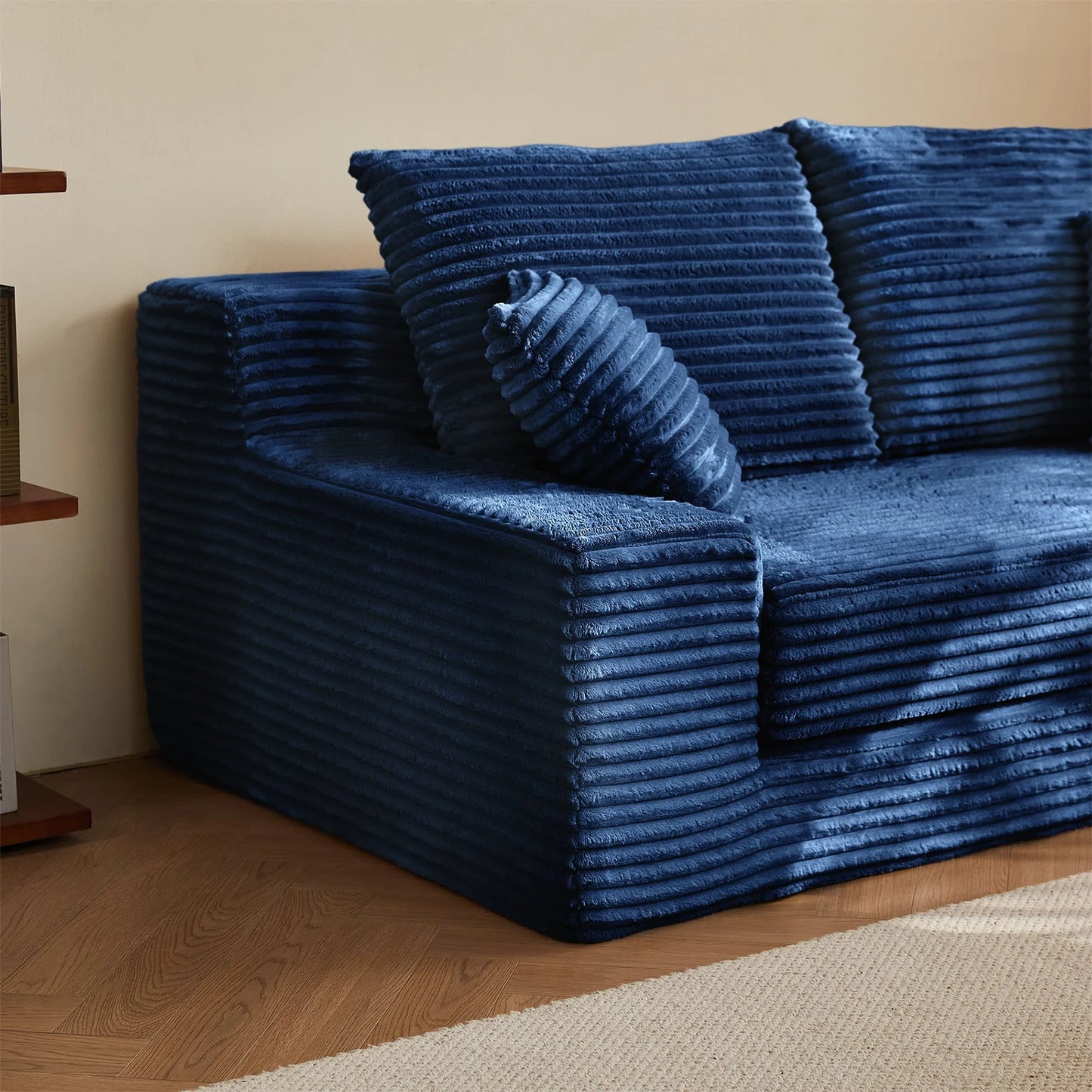Convertible Corduroy 2-in-1 Sofa Bed – No Assembly Loveseat for Apartment, Office & Living Room, Blue
