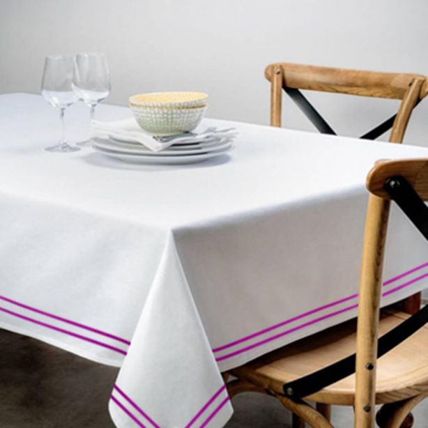 Double Embroidery Border Poly Cotton Sateen Solid Table Cloth