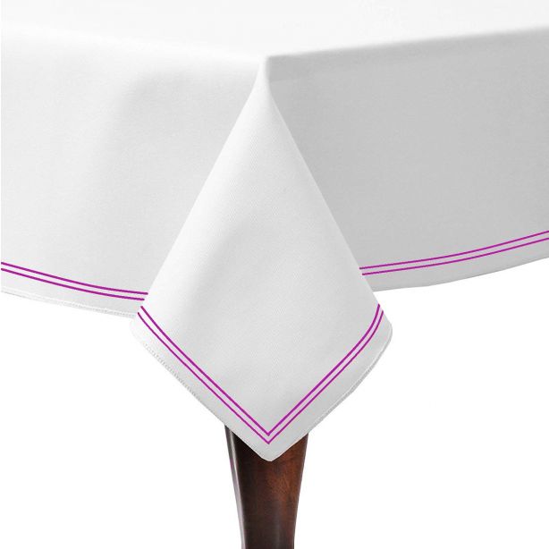 Double Embroidery Border Poly Cotton Sateen Solid Table Cloth
