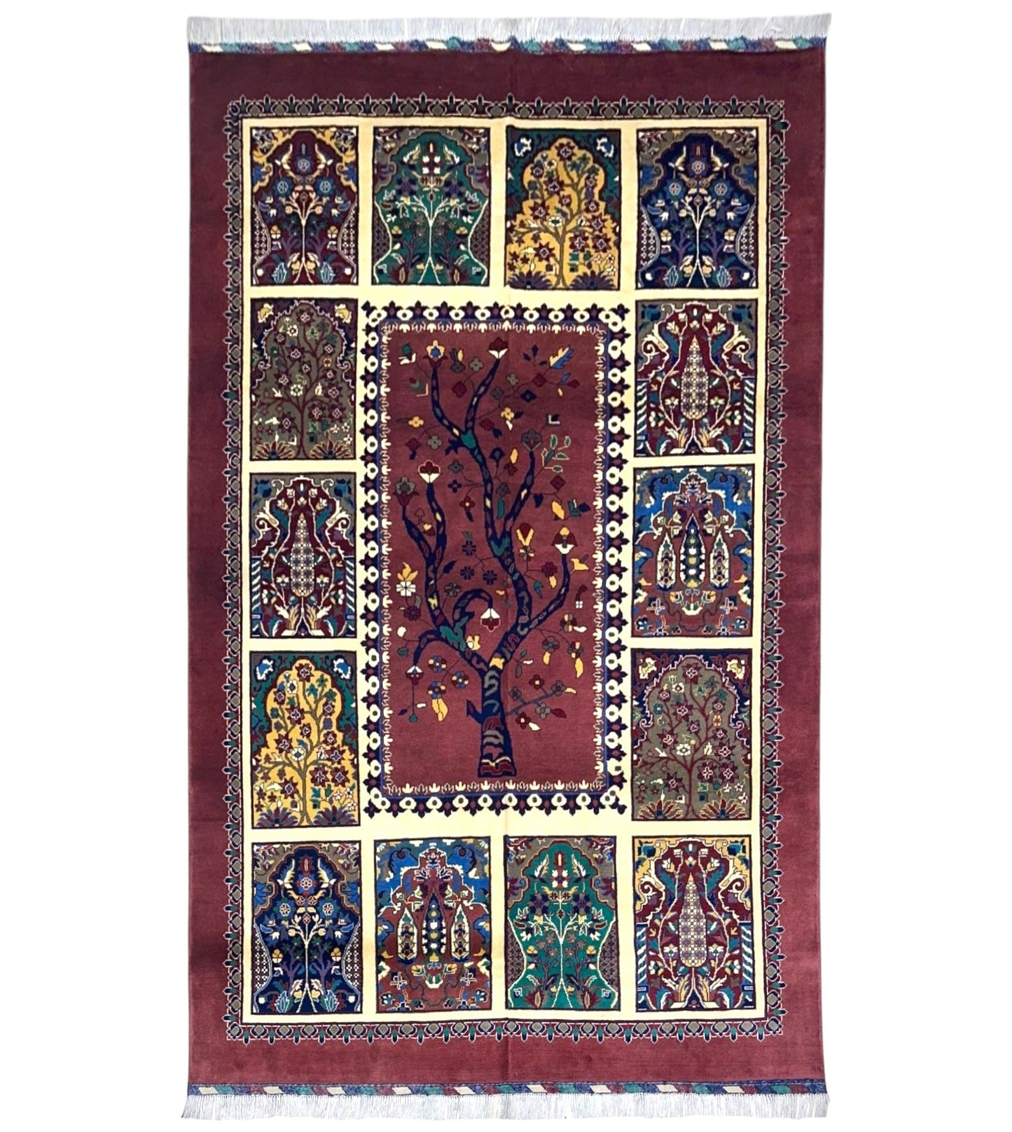 Hand-Knotted Afghani Tree of Life Wool Rug – 6’6″  x  9’6″