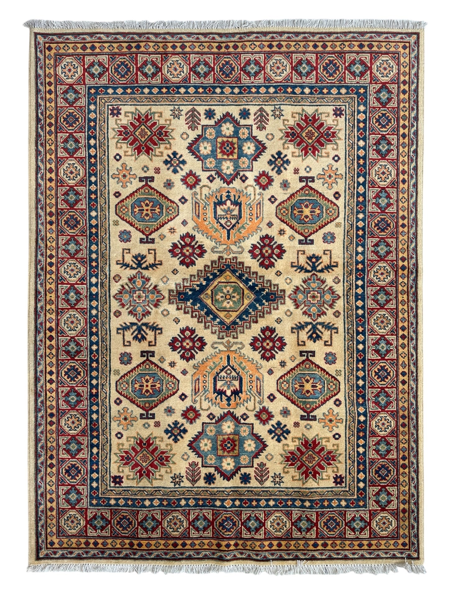 Fine Hand Knotted Afghani Super Kazak Rug 5 x 7