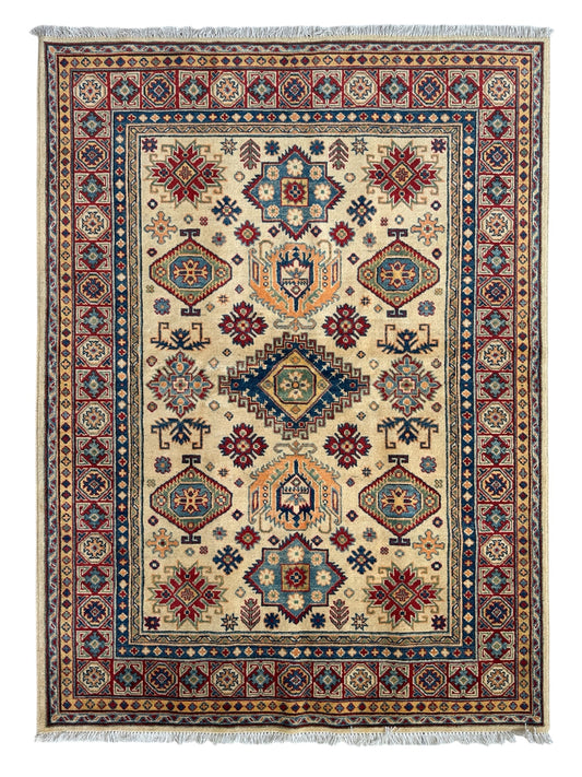 Fine Hand Knotted Afghani Super Kazak Rug 5 x 7