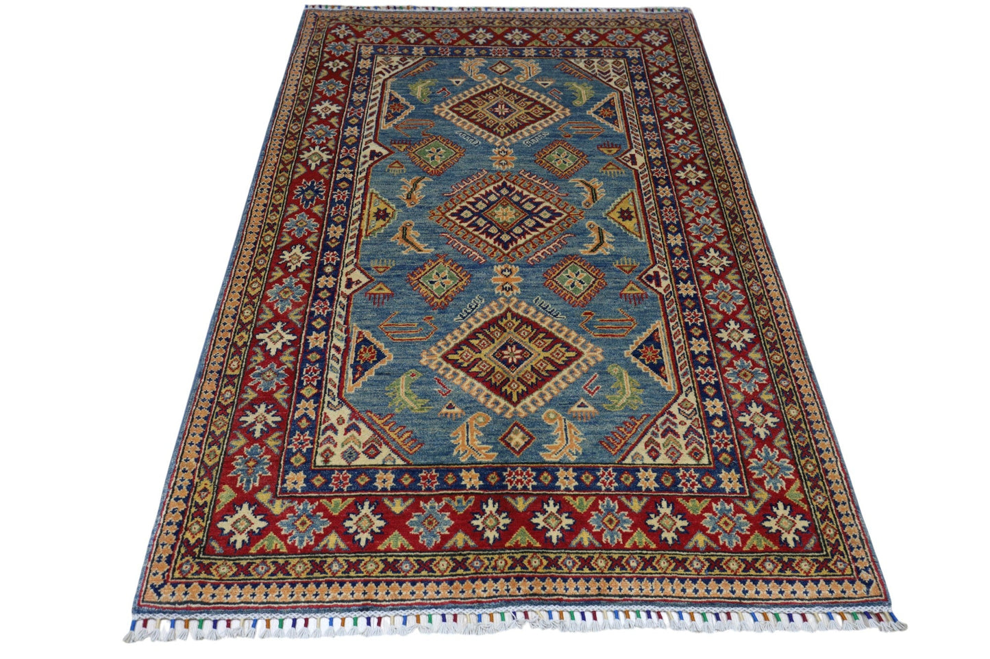 Hand-Knotted Afghani Kazak Wool Rug – 4’0″  x  6’1″