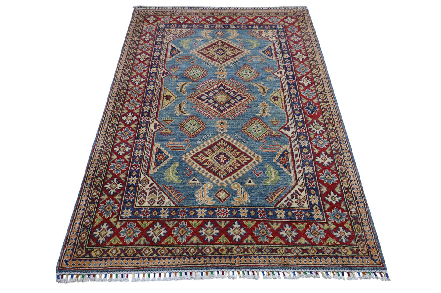 Hand-Knotted Afghani Kazak Wool Rug – 4’0″  x  6’1″