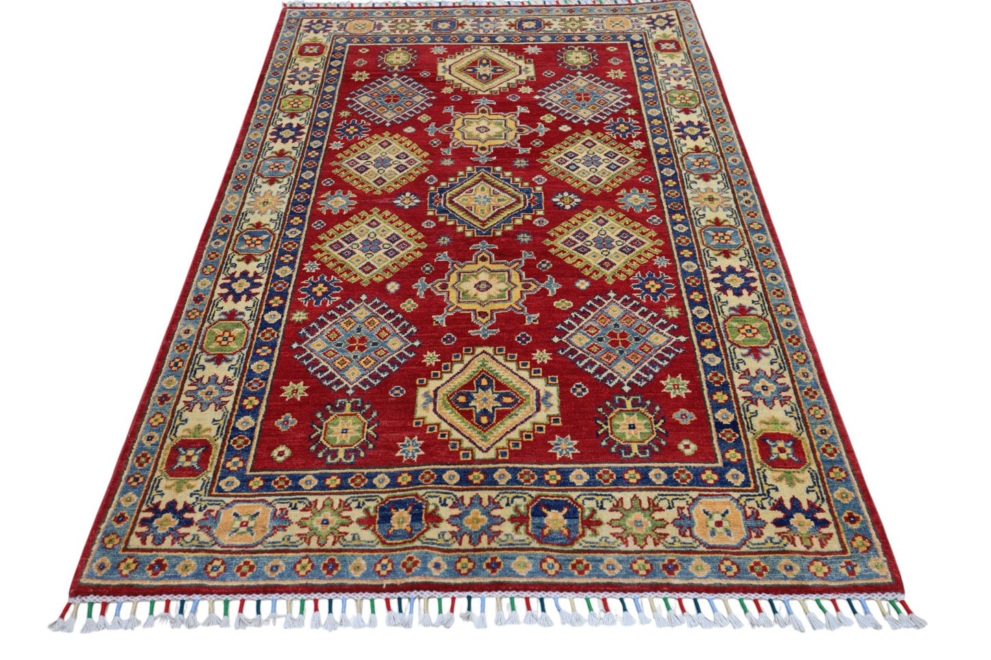Hand-Knotted Afghani Kazak Wool Rug – 3’10″  x  6’0″