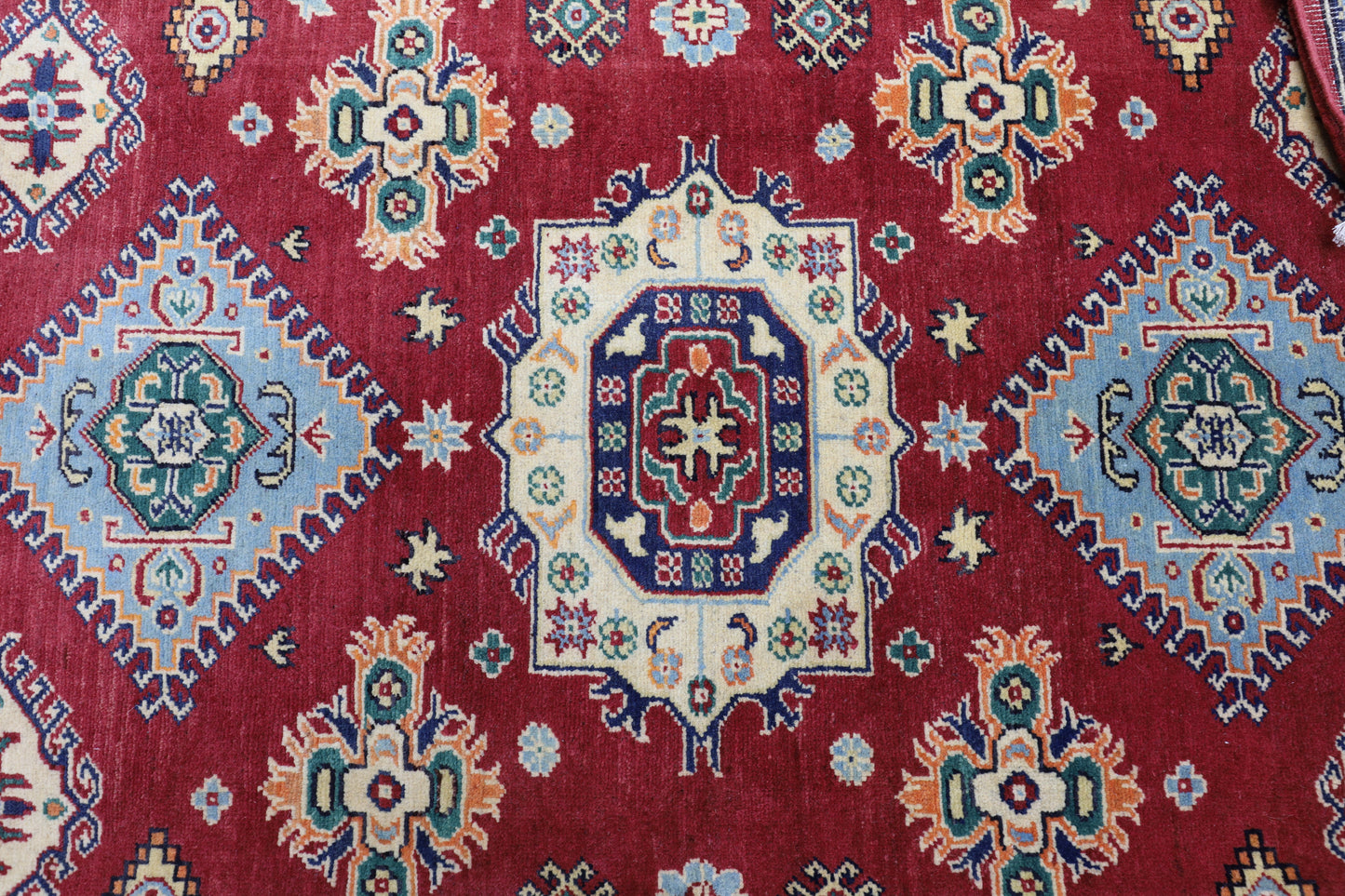 Hand-Knotted Afghani Kazak Wool Rug – 4’10″  x  6’6″