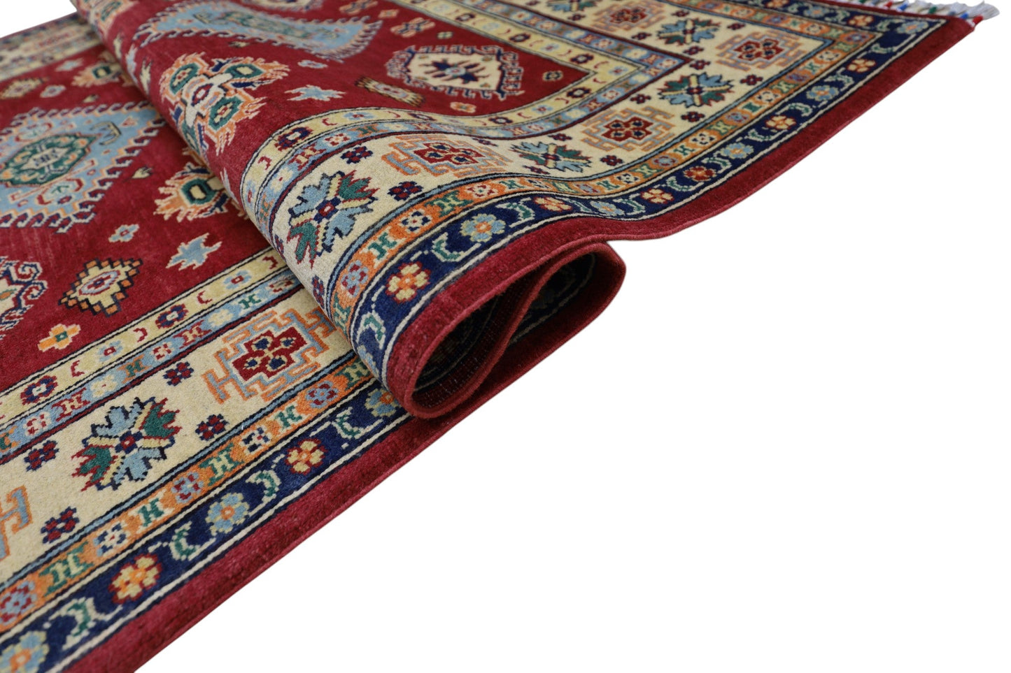 Hand-Knotted Afghani Kazak Wool Rug – 4’10″  x  6’6″