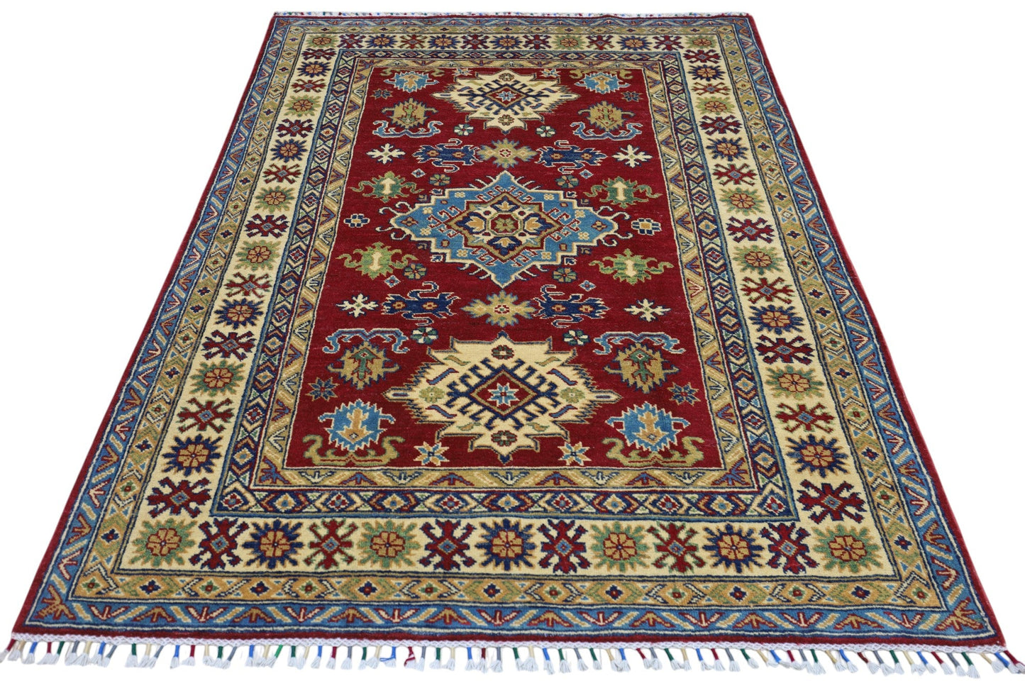 Hand-Knotted Afghani Kazak Wool Rug – 4’9″  x  6’8″
