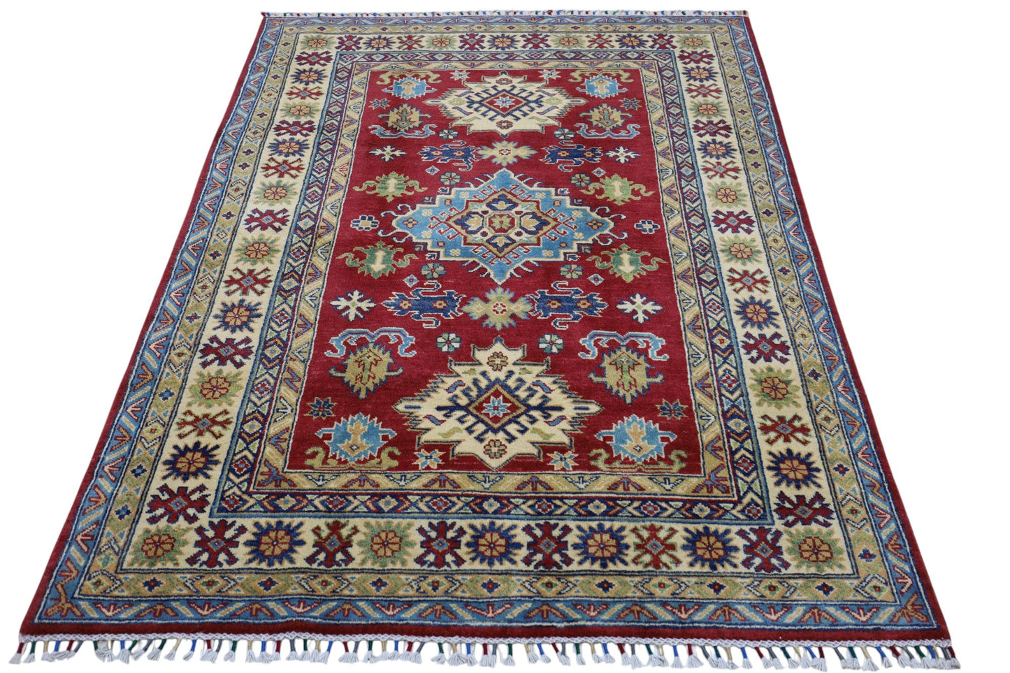 Hand-Knotted Afghani Kazak Wool Rug – 4’9″  x  6’8″