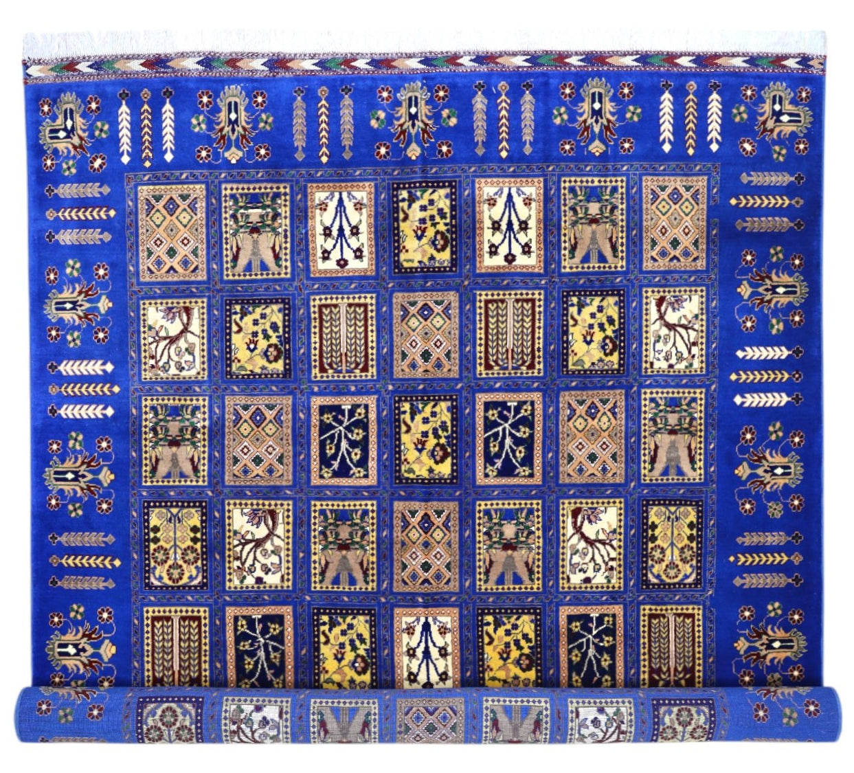 Hand-Knotted Bakhtiari Afghan Wool Area Rug – 6'7" x 9'9" | Blue, Durable, Timeless Design