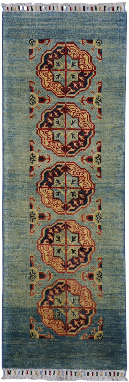 Hand-Knotted Afghani Kazak Wool Rug – 2’1″  x  5’7″
