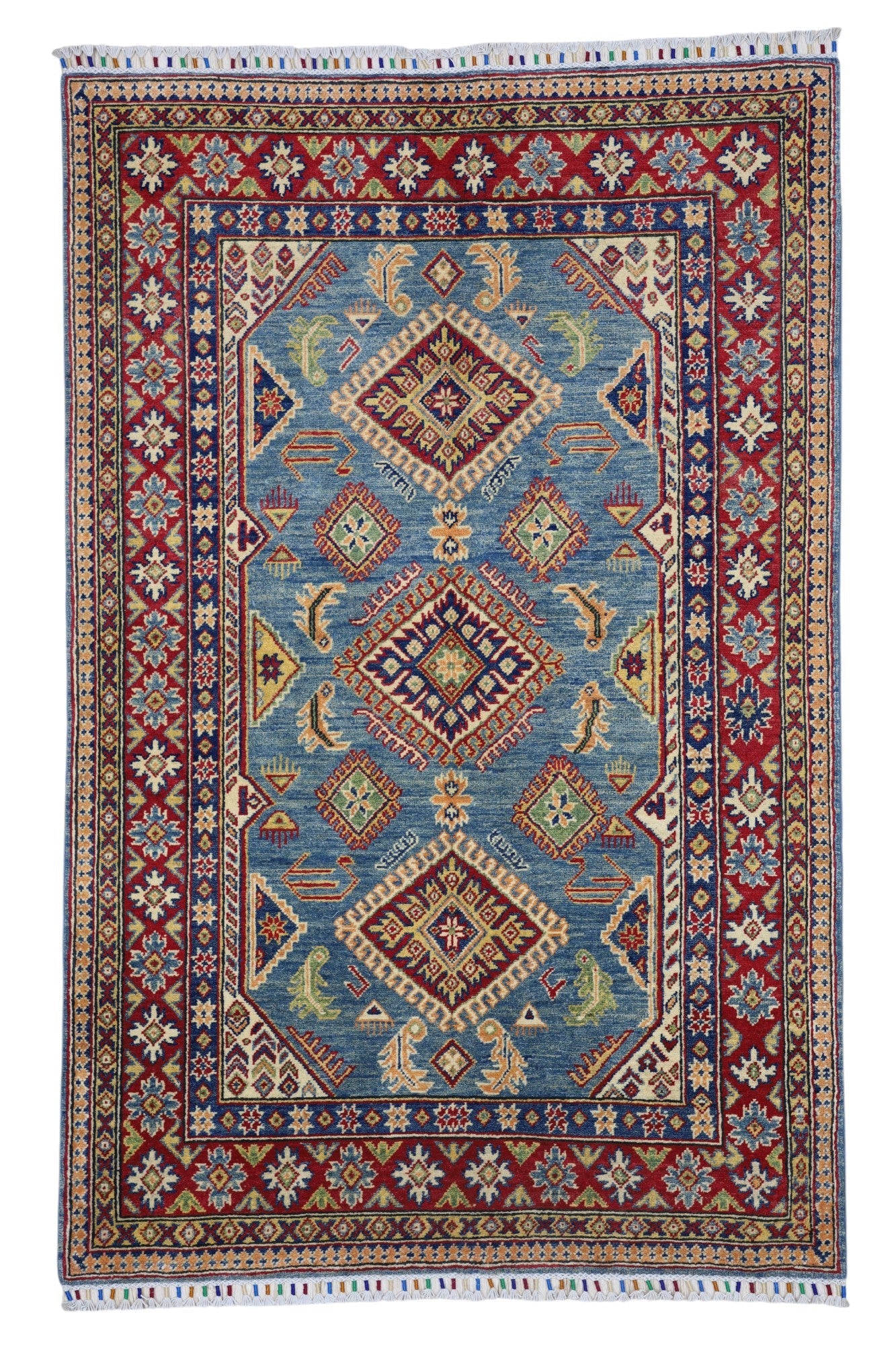 Hand-Knotted Afghani Kazak Wool Rug – 4’0″  x  6’1″