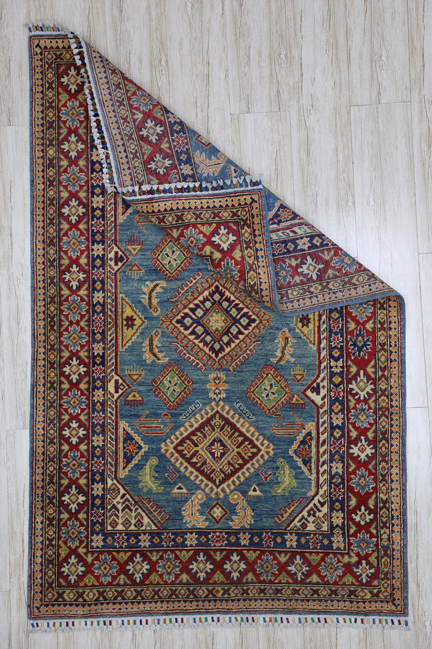 Hand-Knotted Afghani Kazak Wool Rug – 4’0″  x  6’1″