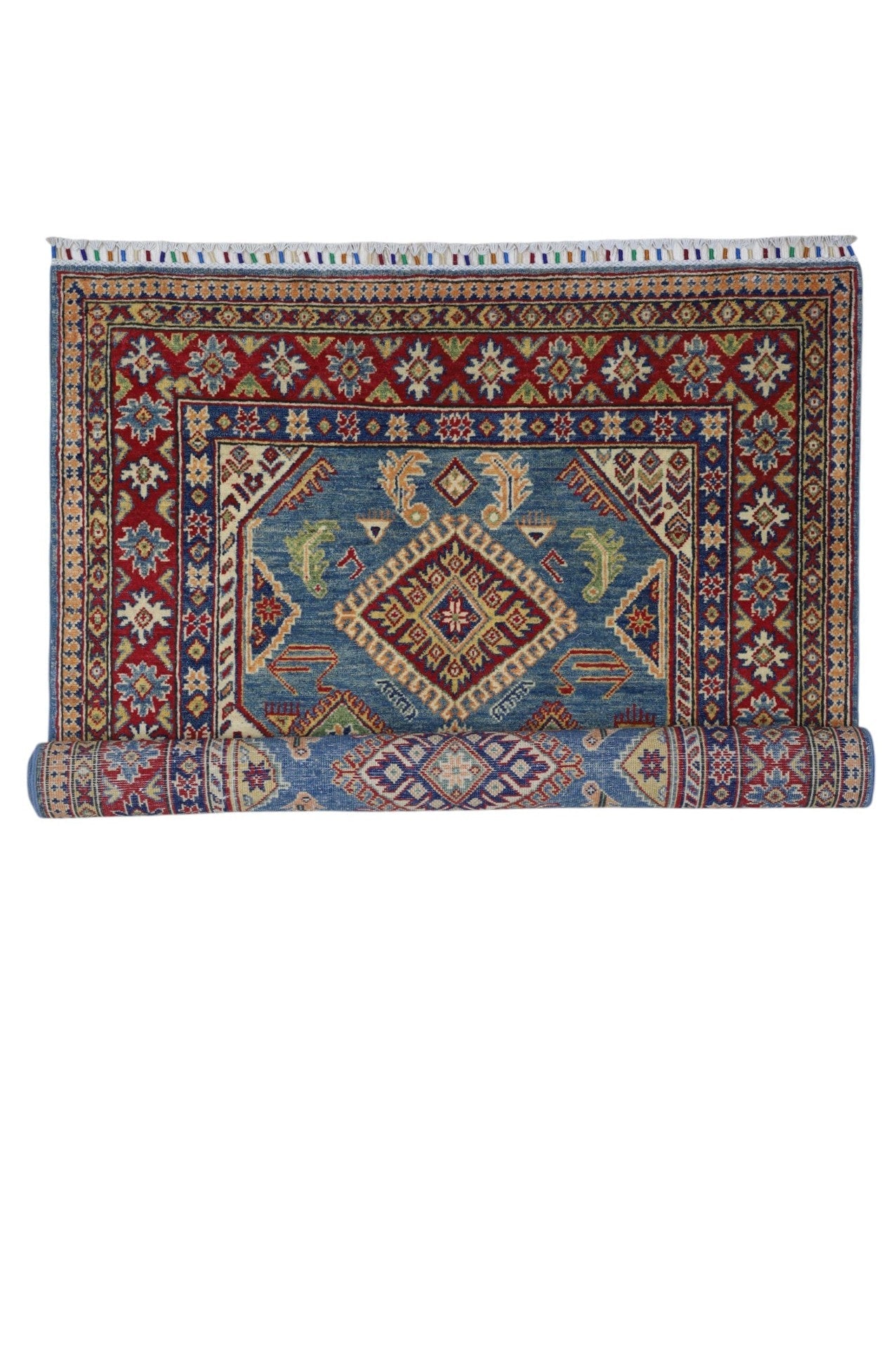 Hand-Knotted Afghani Kazak Wool Rug – 4’0″  x  6’1″