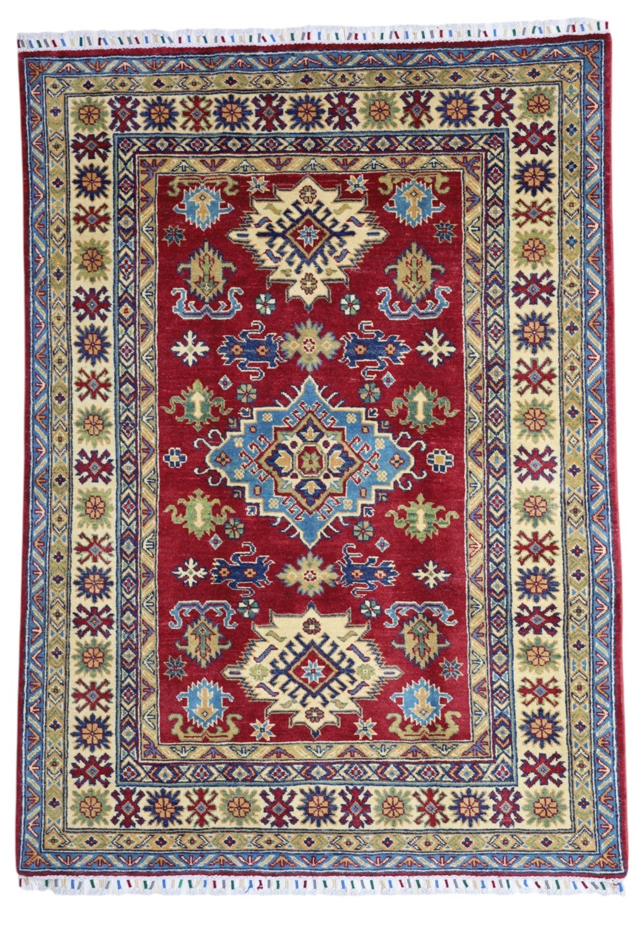 Hand-Knotted Afghani Kazak Wool Rug – 4’9″  x  6’8″